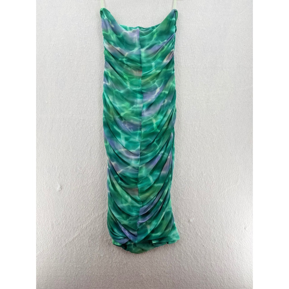 Bar III - Strapless Mesh Ruched Midi Dress Water Print - Green - M - Women - Picture 2 of 9